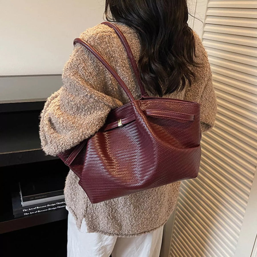 Textured Leather Shoulder Bag Red / onesize Apparel and Accessories