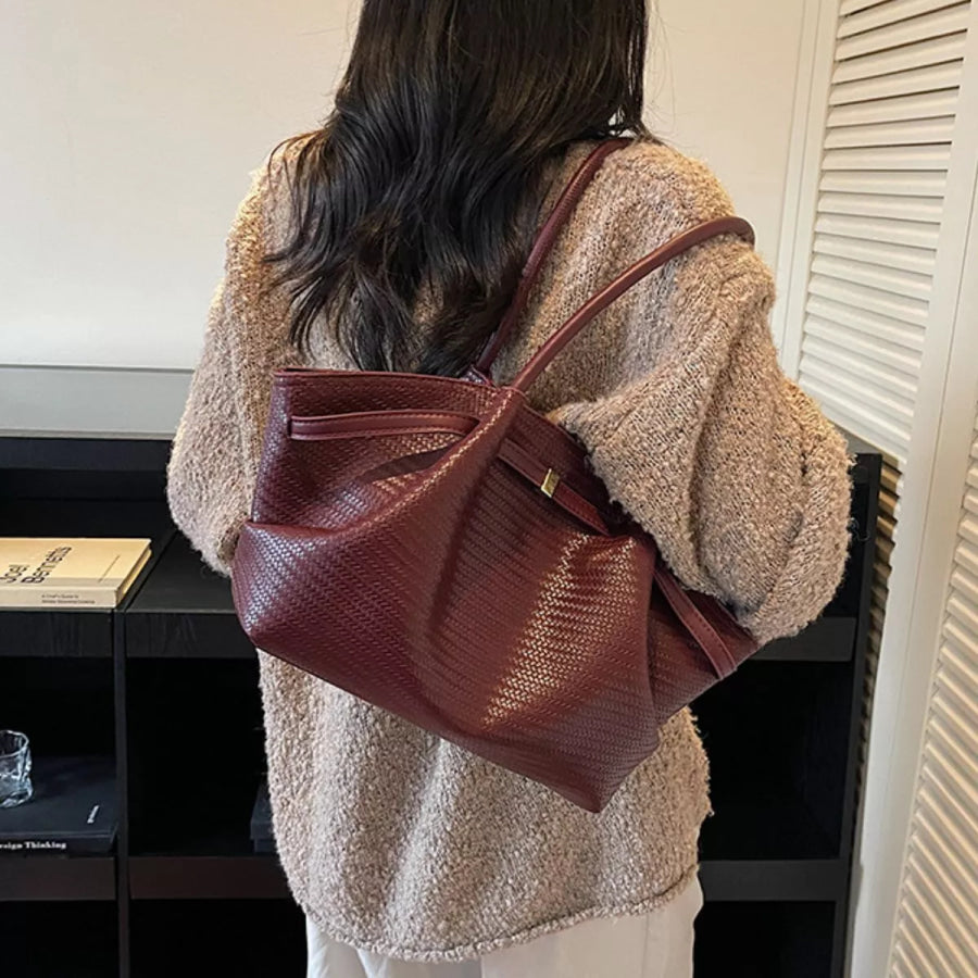 Textured Leather Shoulder Bag Red / onesize Apparel and Accessories