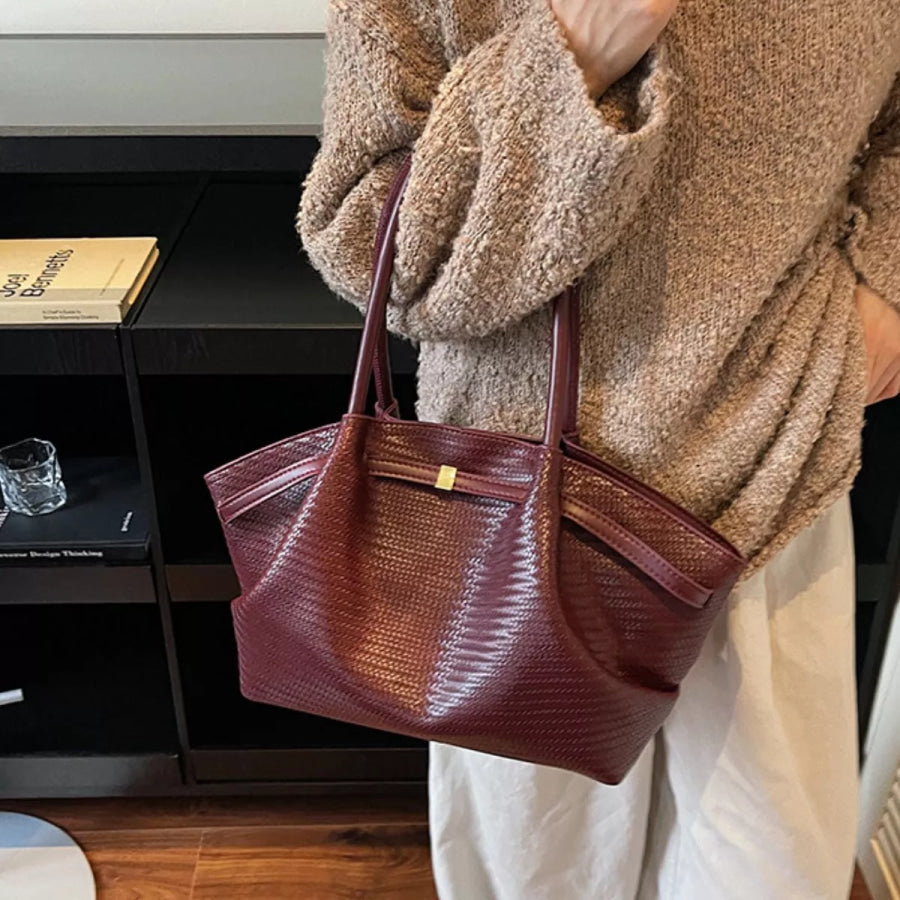 Textured Leather Shoulder Bag Red / onesize Apparel and Accessories