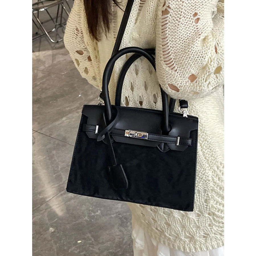 Textured Leather Top-Handle Handbag Black / onesize Apparel and Accessories