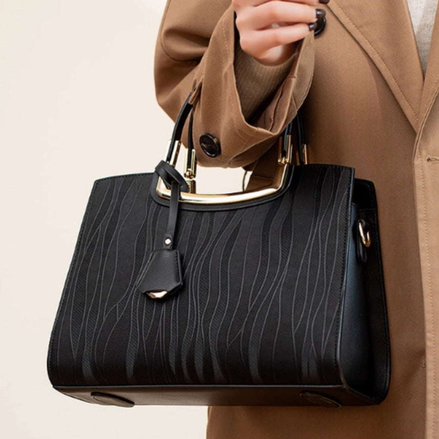 Textured Leather Top Handle Handbag Black / ONESIZE Apparel and Accessories