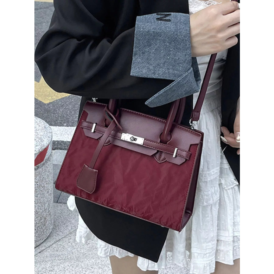 Textured Leather Top-Handle Handbag Red / onesize Apparel and Accessories