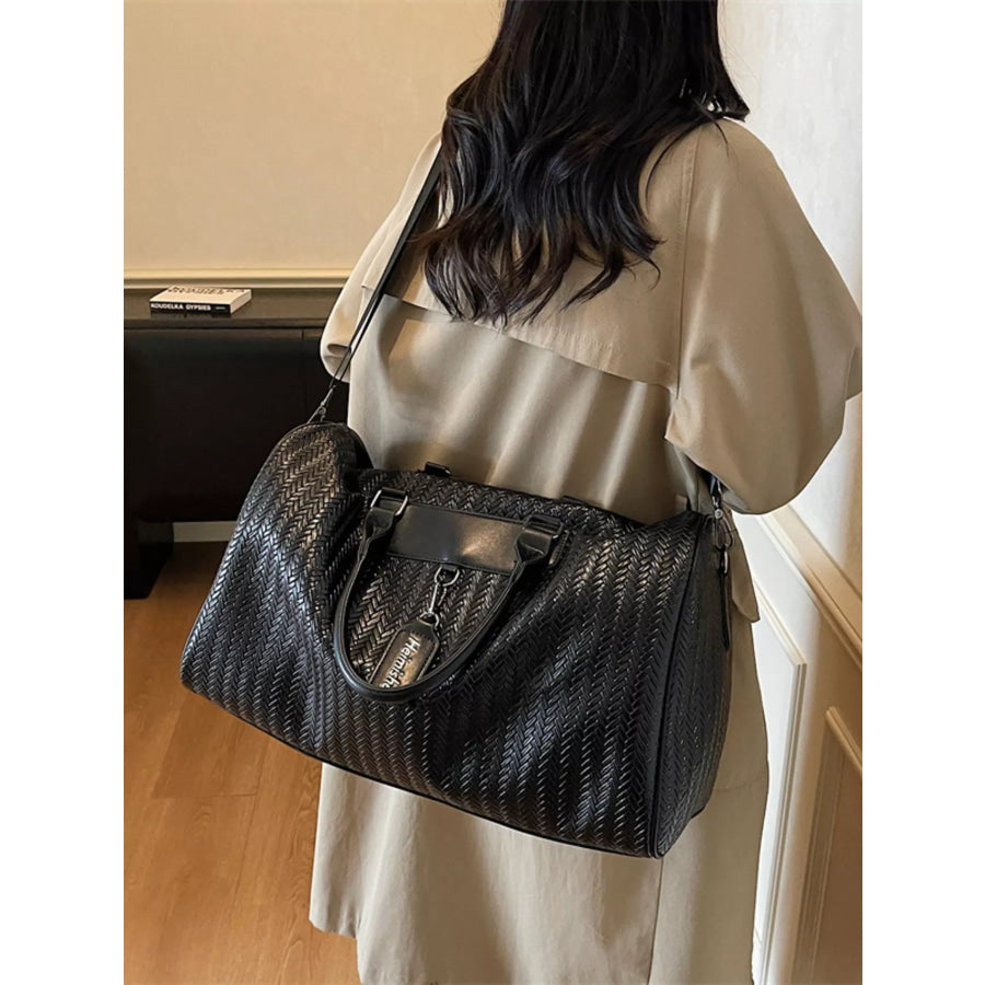 Textured Leather Travel Bag Black / One Size Apparel and Accessories