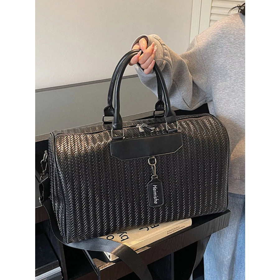 Textured Leather Travel Bag Black / One Size Apparel and Accessories