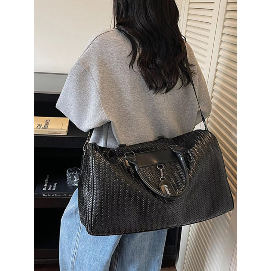 Textured Leather Travel Bag Black / One Size Apparel and Accessories
