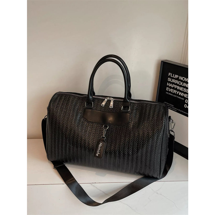 Textured Leather Travel Bag Black / One Size Apparel and Accessories