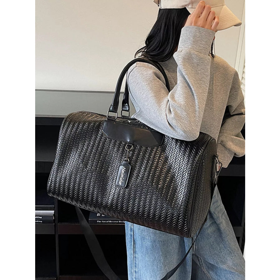 Textured Leather Travel Bag Black / One Size Apparel and Accessories
