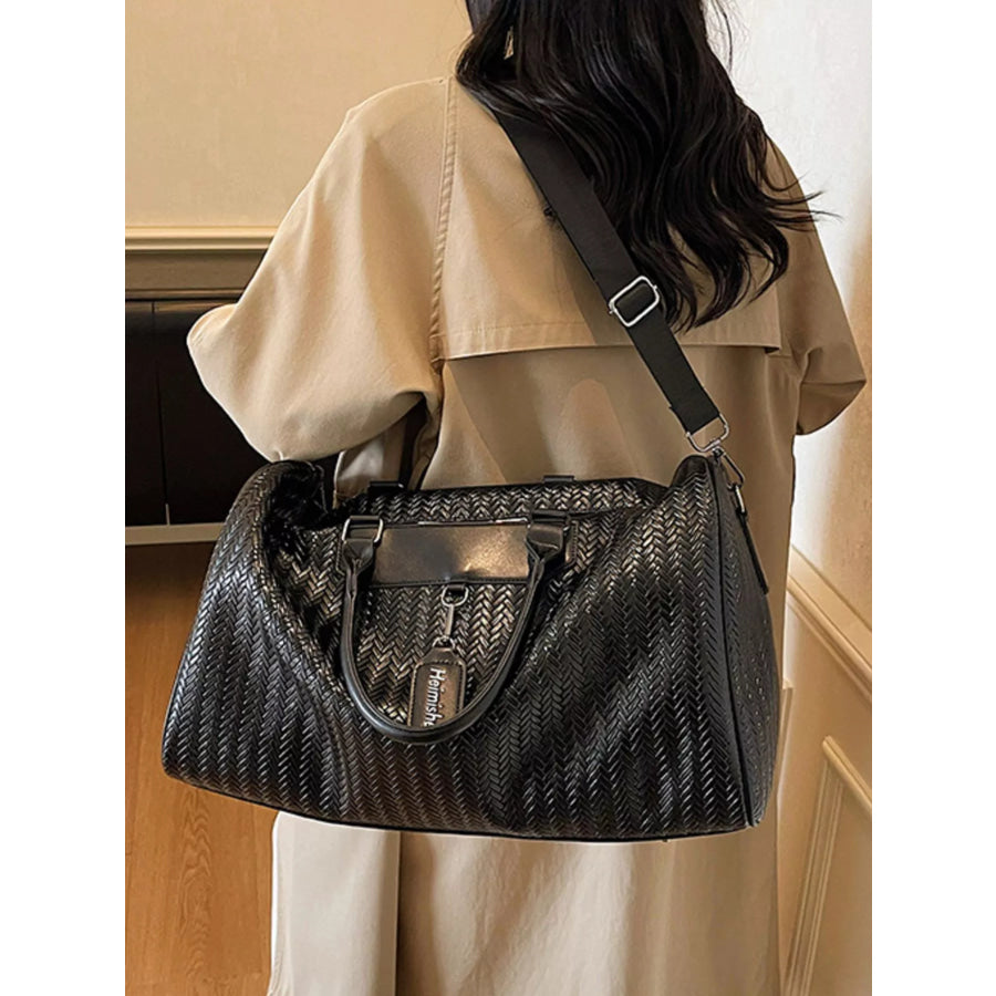 Textured Leather Travel Bag Black / One Size Apparel and Accessories