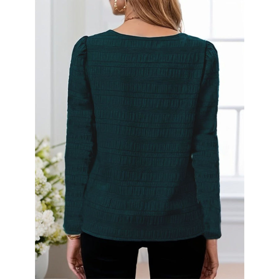 Textured Long Sleeve Blouse Dark Green / S Apparel and Accessories