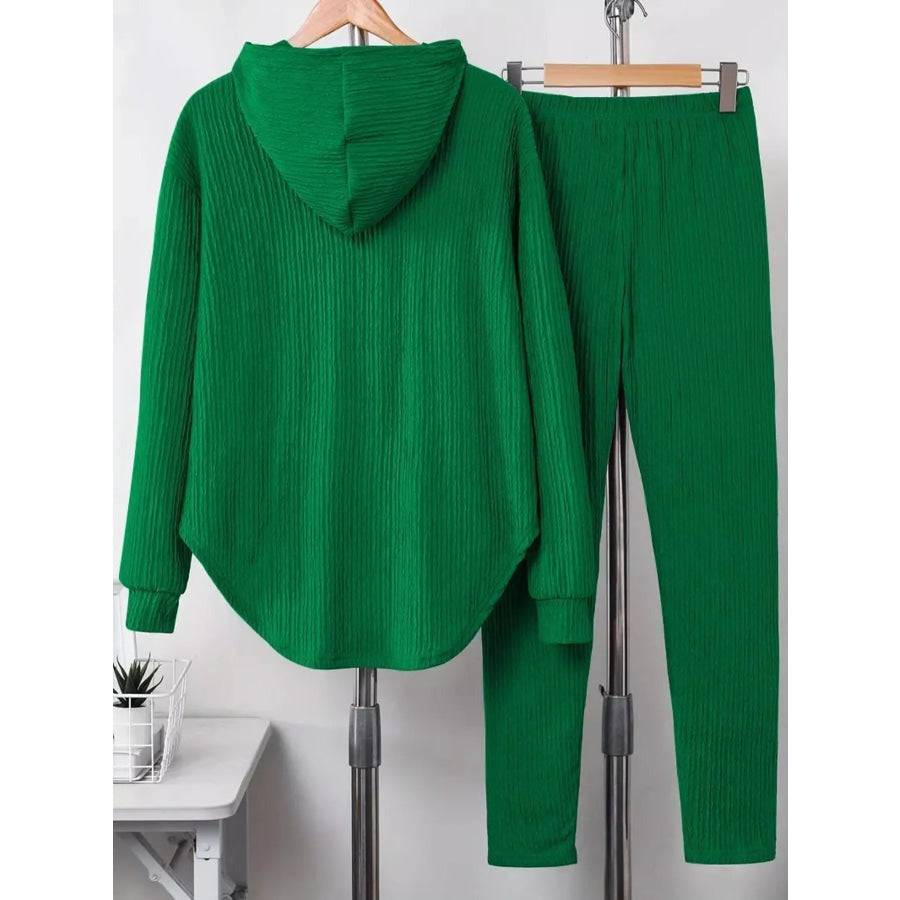 Textured Long Sleeve Hoodie and Pants Set Apparel and Accessories