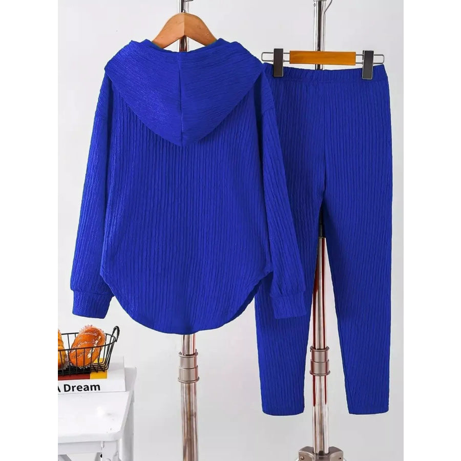 Textured Long Sleeve Hoodie and Pants Set Apparel and Accessories