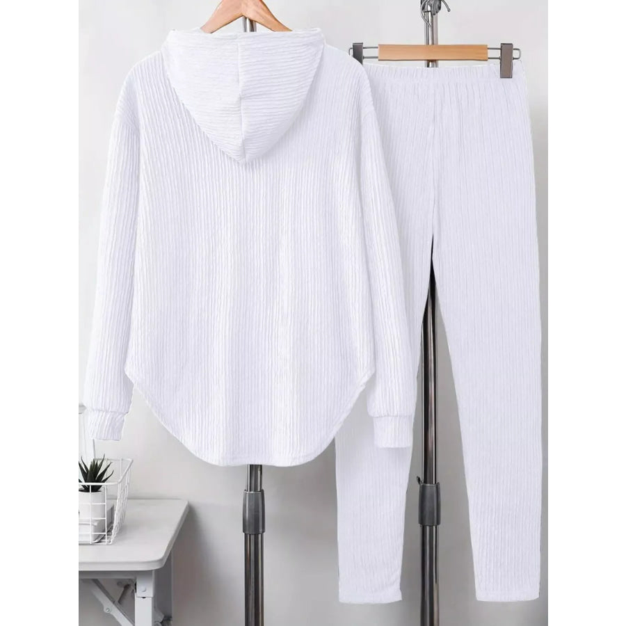 Textured Long Sleeve Hoodie and Pants Set Apparel and Accessories