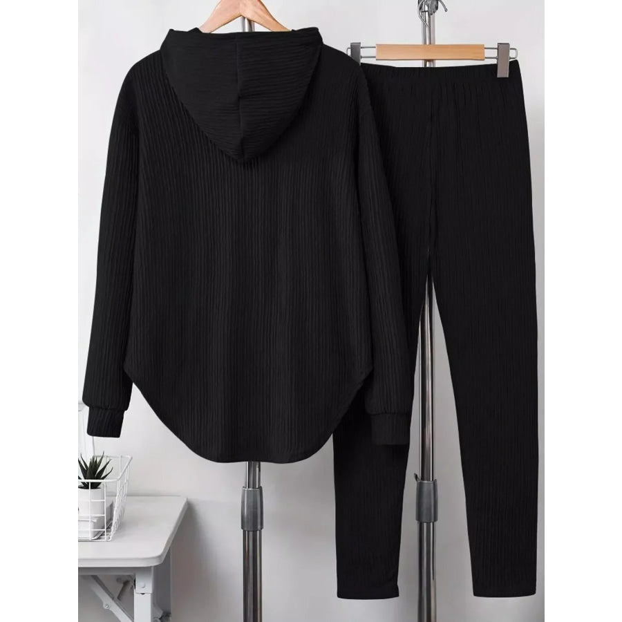 Textured Long Sleeve Hoodie and Pants Set Apparel and Accessories