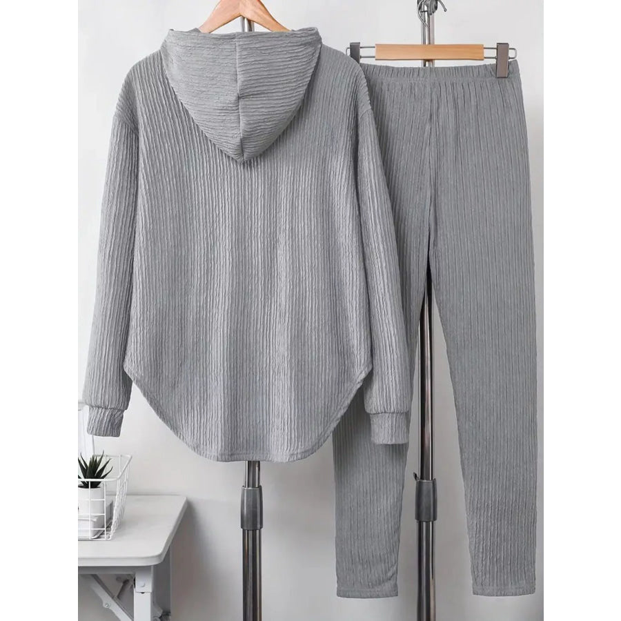 Textured Long Sleeve Hoodie and Pants Set Apparel and Accessories