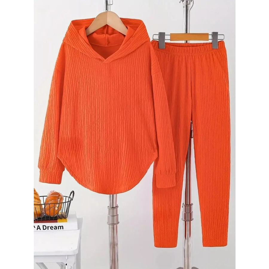 Textured Long Sleeve Hoodie and Pants Set Apparel and Accessories