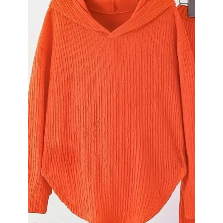 Textured Long Sleeve Hoodie and Pants Set Apparel and Accessories