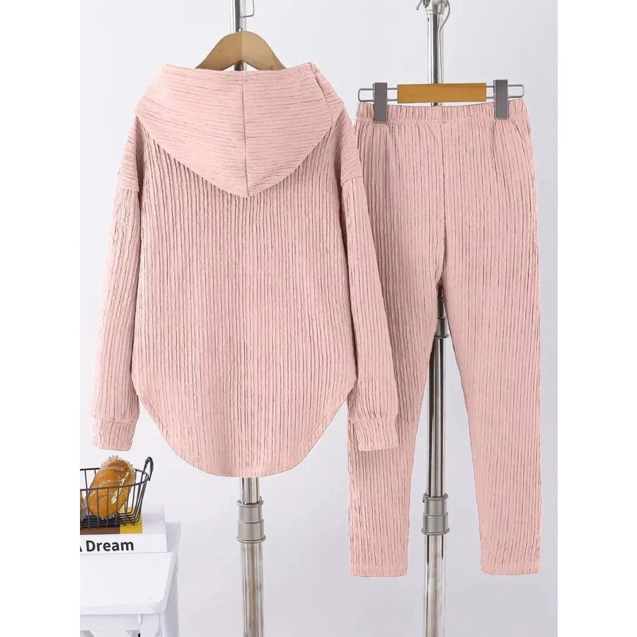 Textured Long Sleeve Hoodie and Pants Set Apparel and Accessories