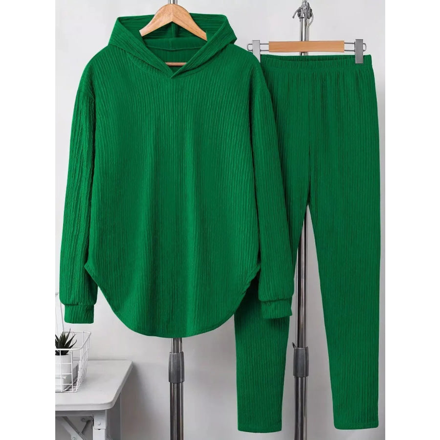 Textured Long Sleeve Hoodie and Pants Set Green / S Apparel and Accessories