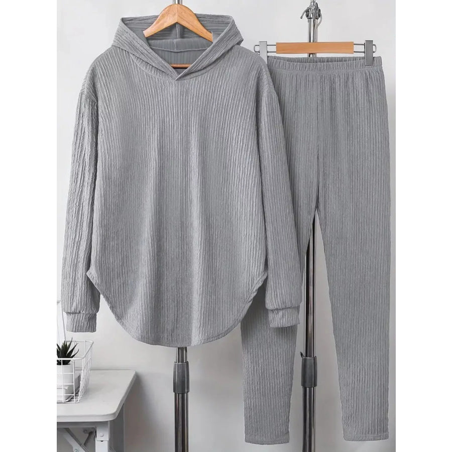 Textured Long Sleeve Hoodie and Pants Set Light Gray / S Apparel and Accessories