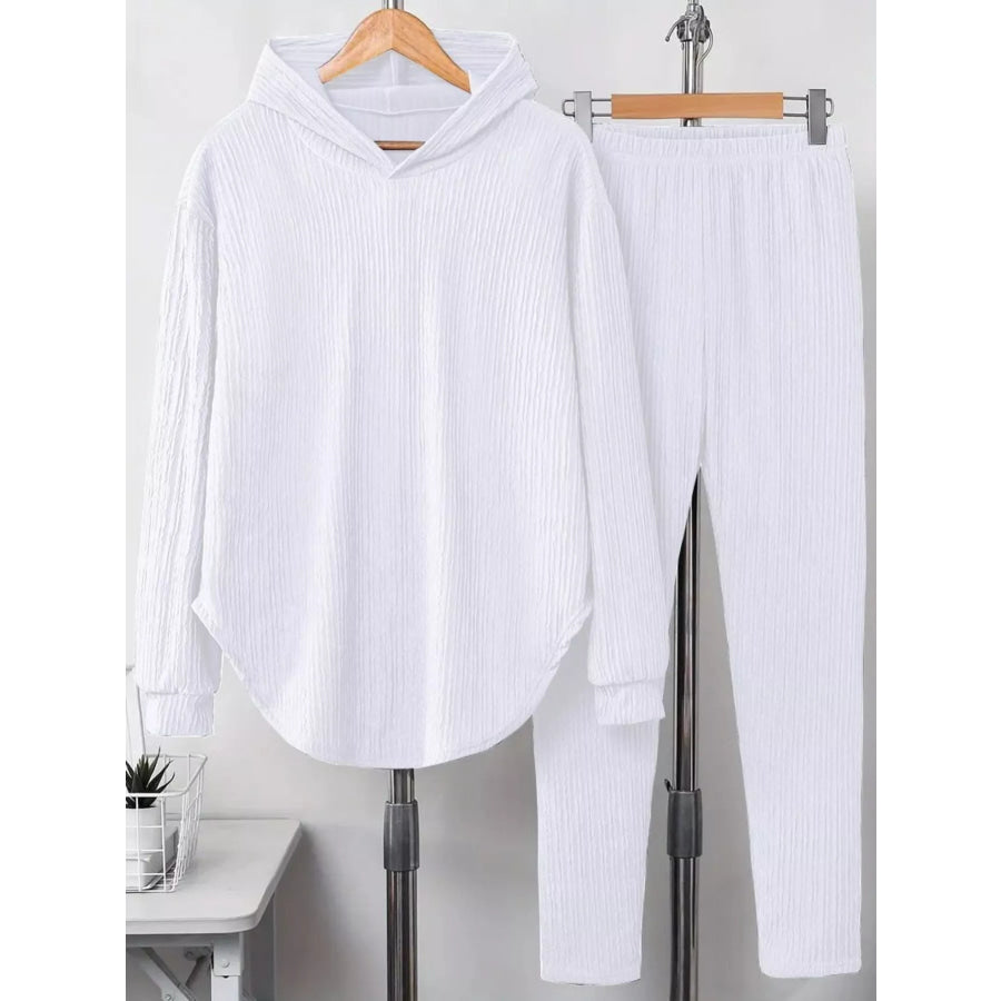 Textured Long Sleeve Hoodie and Pants Set White / S Apparel and Accessories