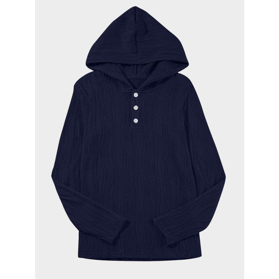 Textured Long Sleeve Hoodie Navy / S Apparel and Accessories