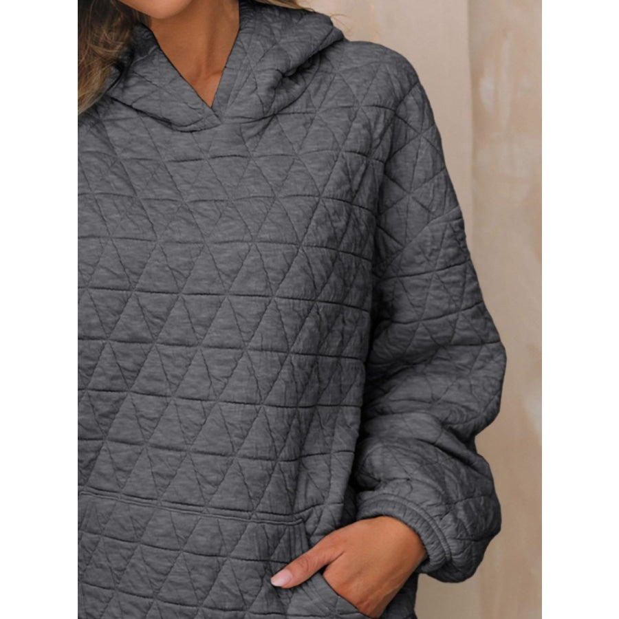 Textured Long Sleeve Hoodie with Pockets Apparel and Accessories