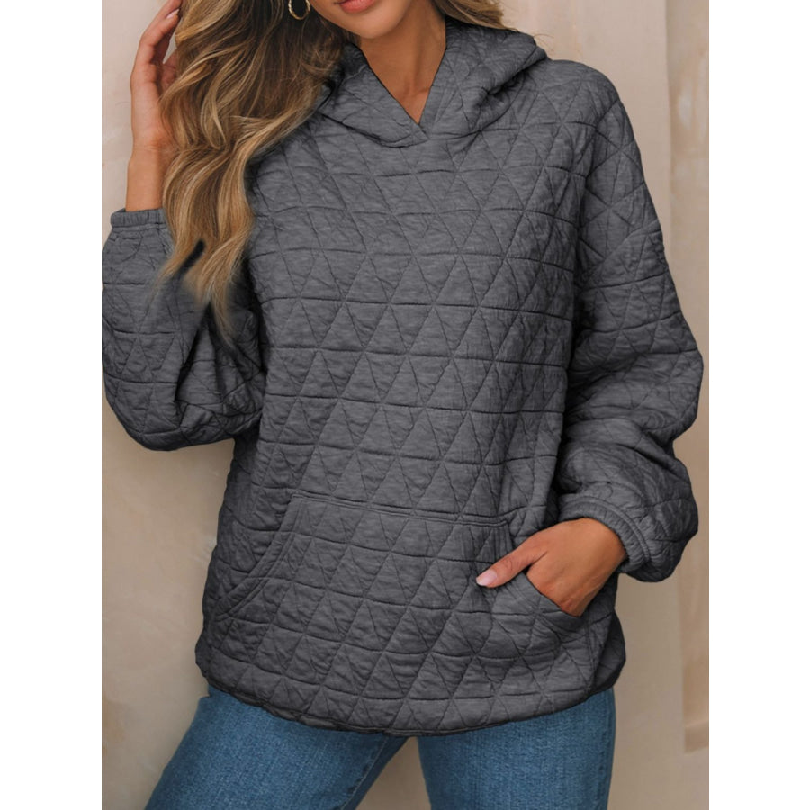 Textured Long Sleeve Hoodie with Pockets Dark Gray / S Apparel and Accessories