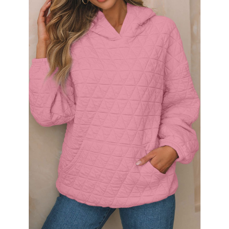 Textured Long Sleeve Hoodie with Pockets Dusty Pink / S Apparel and Accessories