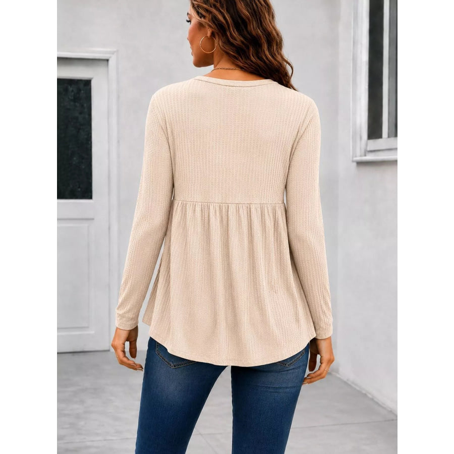 Textured Long Sleeve Peplum Top Apparel and Accessories