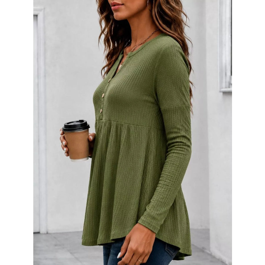 Textured Long Sleeve Peplum Top Apparel and Accessories