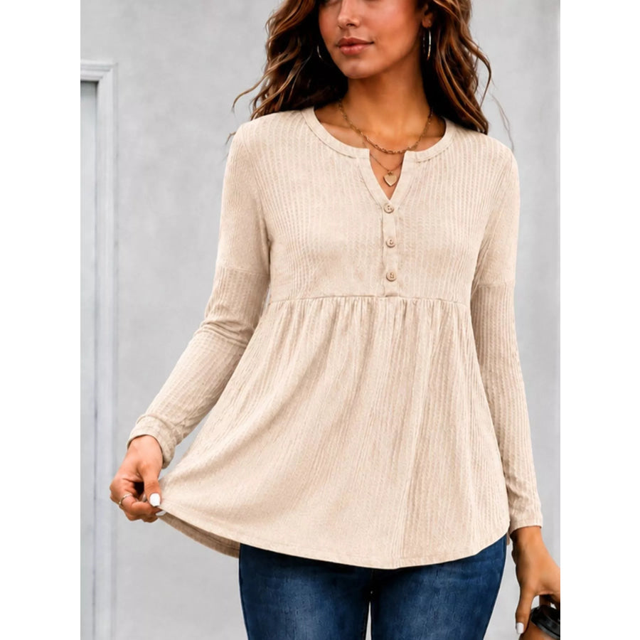 Textured Long Sleeve Peplum Top Apparel and Accessories