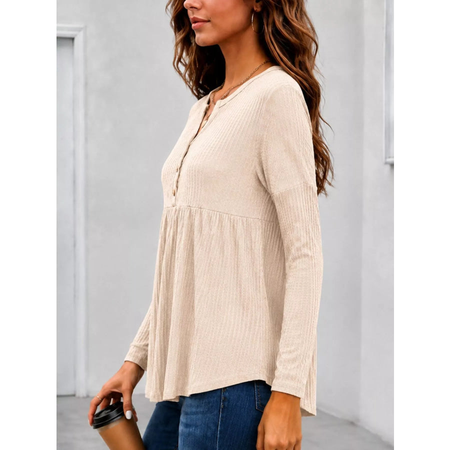 Textured Long Sleeve Peplum Top Apparel and Accessories