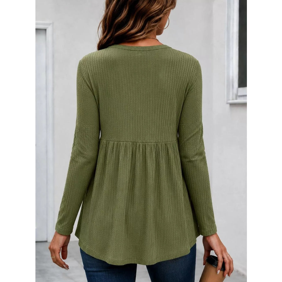 Textured Long Sleeve Peplum Top Apparel and Accessories