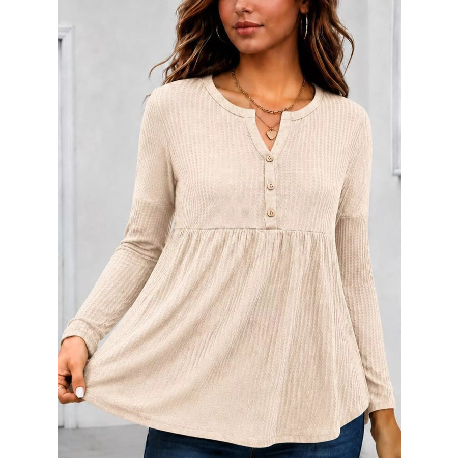 Textured Long Sleeve Peplum Top Apparel and Accessories
