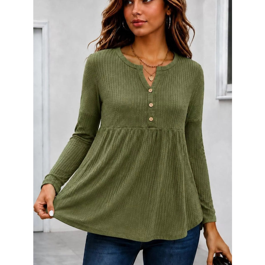 Textured Long Sleeve Peplum Top Apparel and Accessories