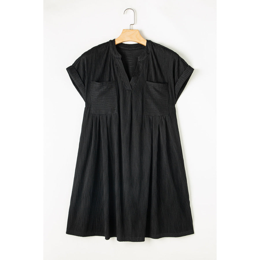 Textured Notched Cap Sleeve Dress Apparel and Accessories