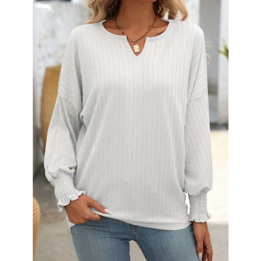 Textured Notched Lantern Sleeve T-Shirt Apparel and Accessories