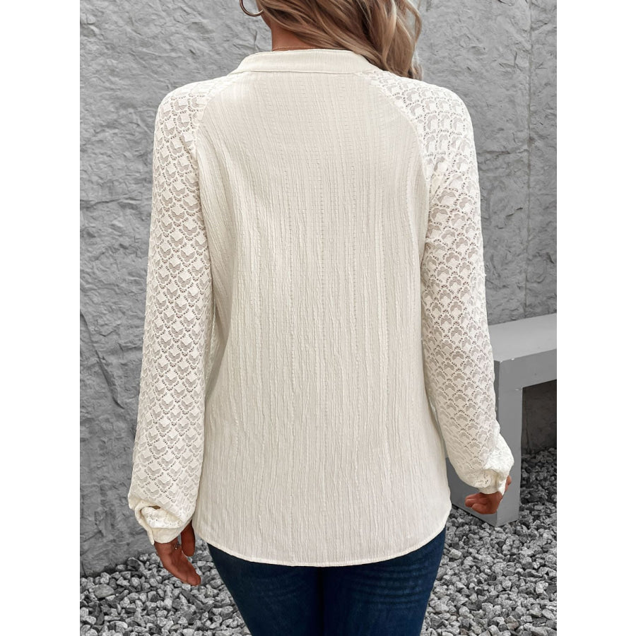 Textured Notched Long Sleeve Shirt Cream / S Apparel and Accessories