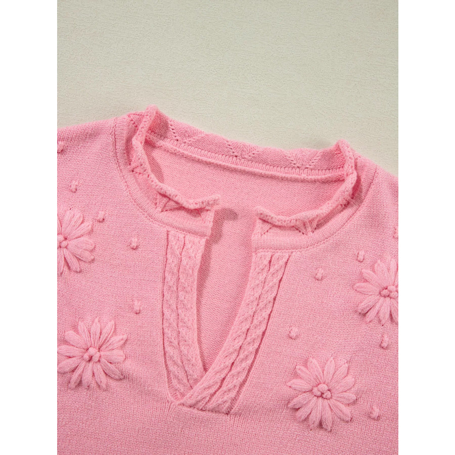 Textured Notched Long Sleeve Sweater Apparel and Accessories
