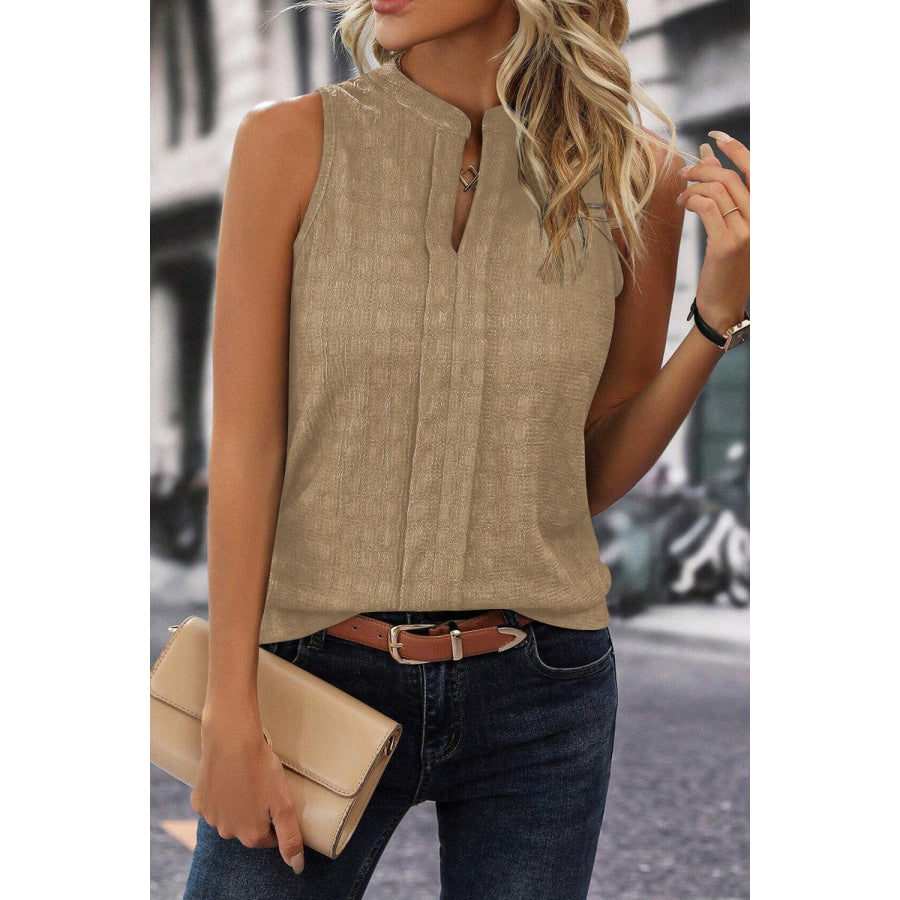 Textured Notched Tank Khaki / S Apparel and Accessories