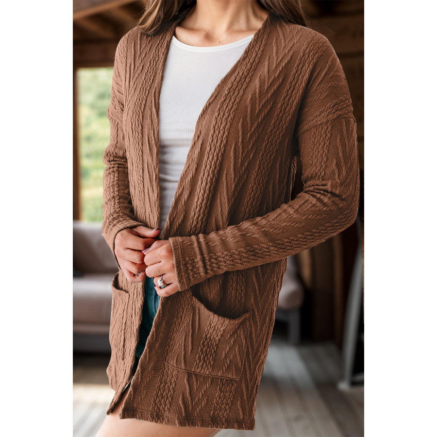 Textured Open Front Cover Up with Pockets Brown / S Apparel and Accessories