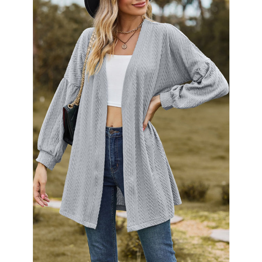 Textured Open Front Dropped Shoulder Cardigan Apparel and Accessories