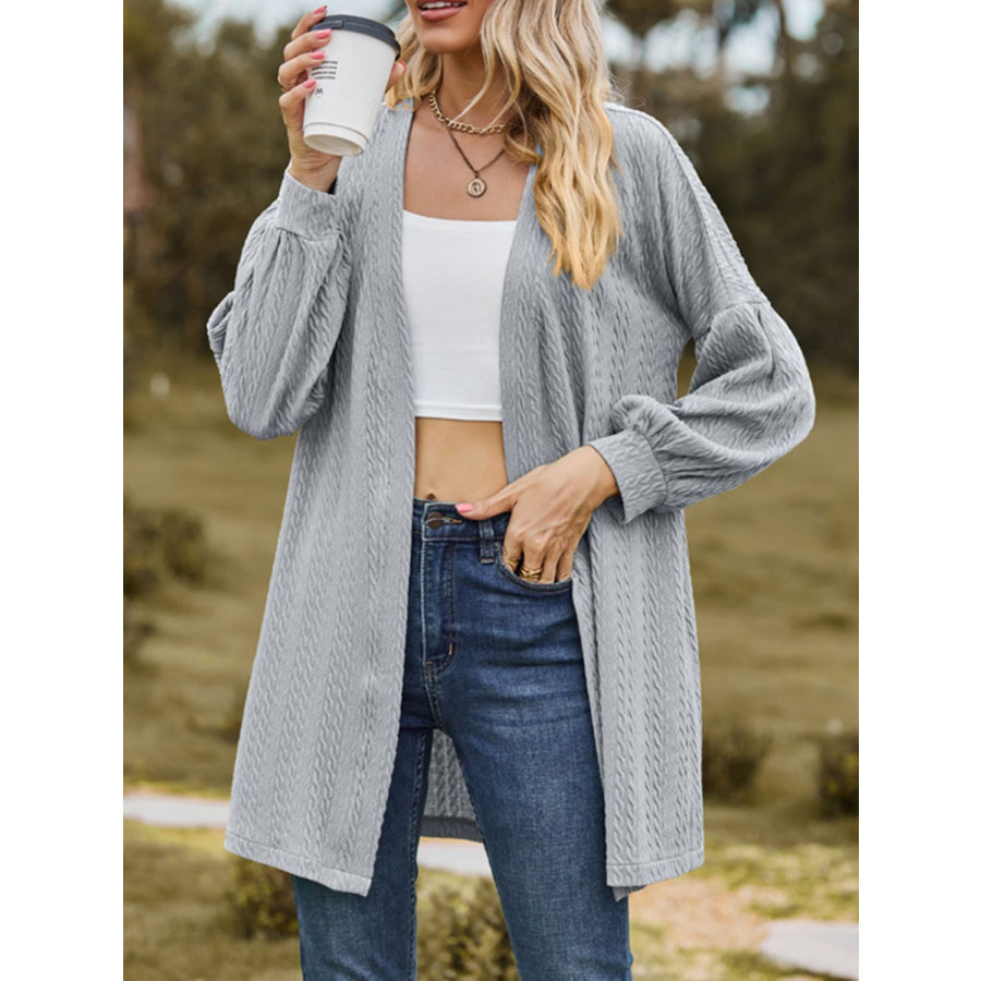 Textured Open Front Dropped Shoulder Cardigan Apparel and Accessories