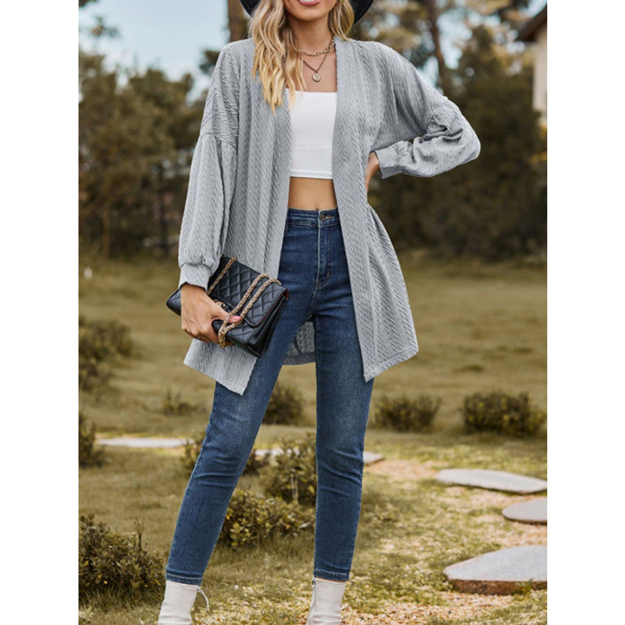 Textured Open Front Dropped Shoulder Cardigan Apparel and Accessories