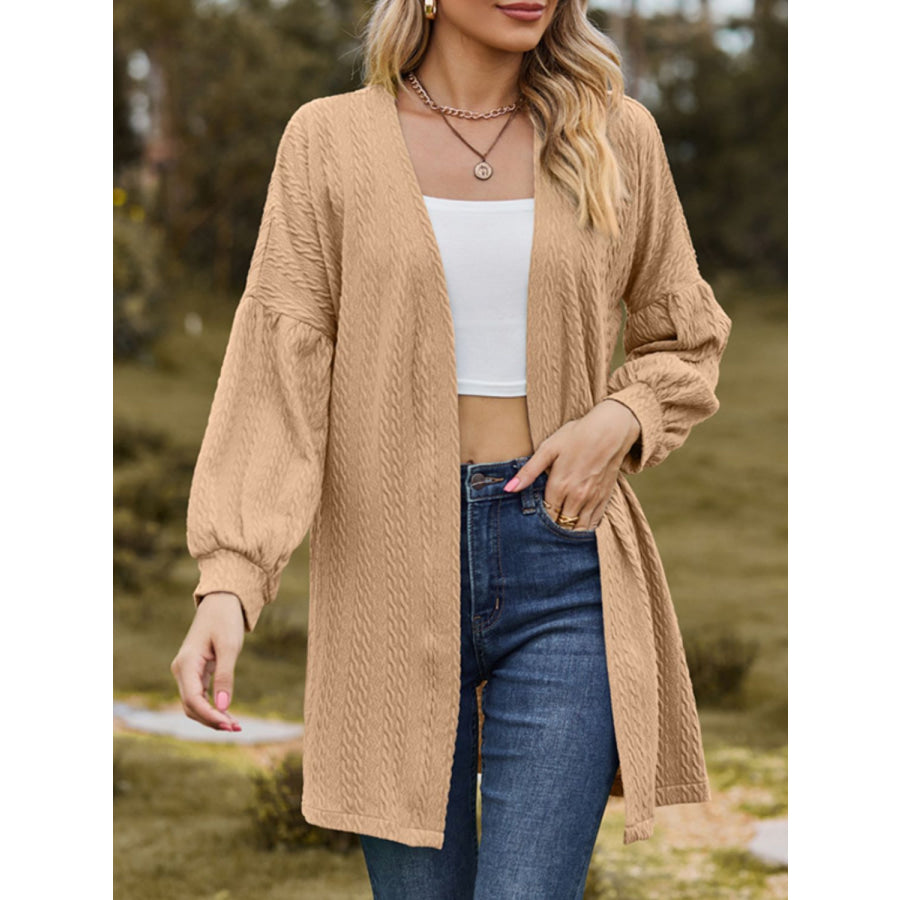 Textured Open Front Dropped Shoulder Cardigan Apparel and Accessories