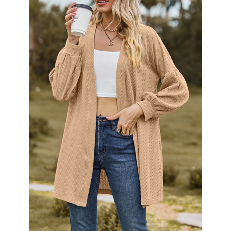 Textured Open Front Dropped Shoulder Cardigan Apparel and Accessories