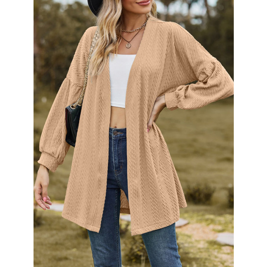 Textured Open Front Dropped Shoulder Cardigan Apparel and Accessories