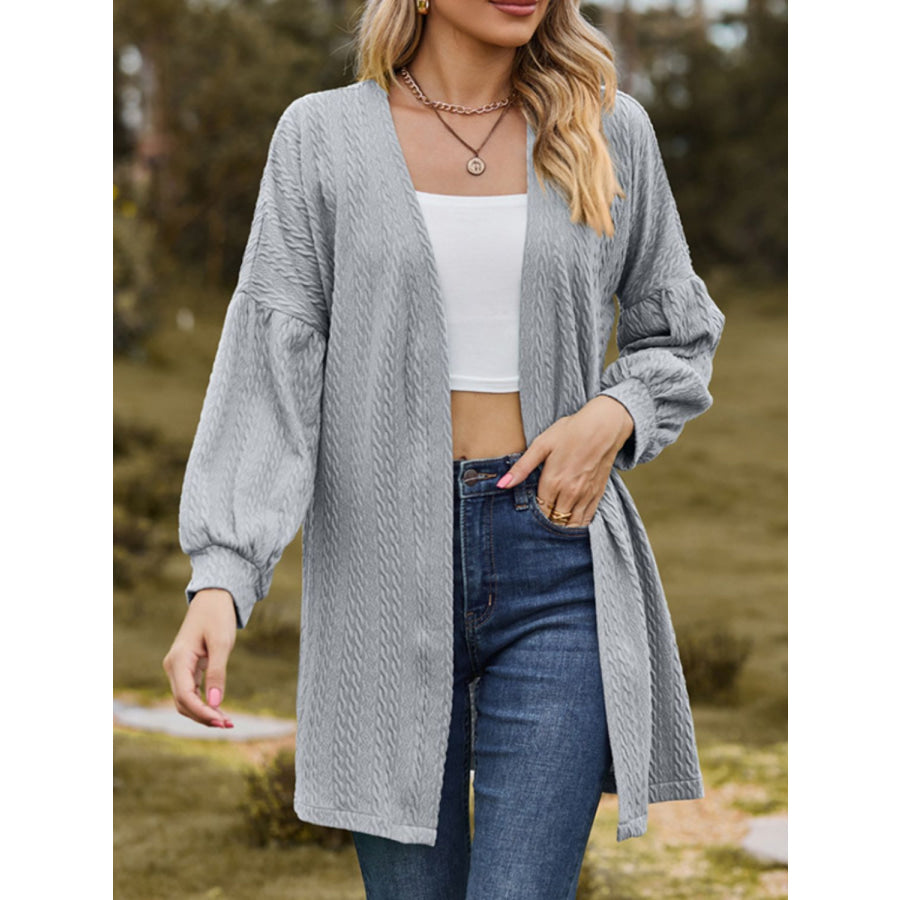 Textured Open Front Dropped Shoulder Cardigan Gray / S Apparel and Accessories