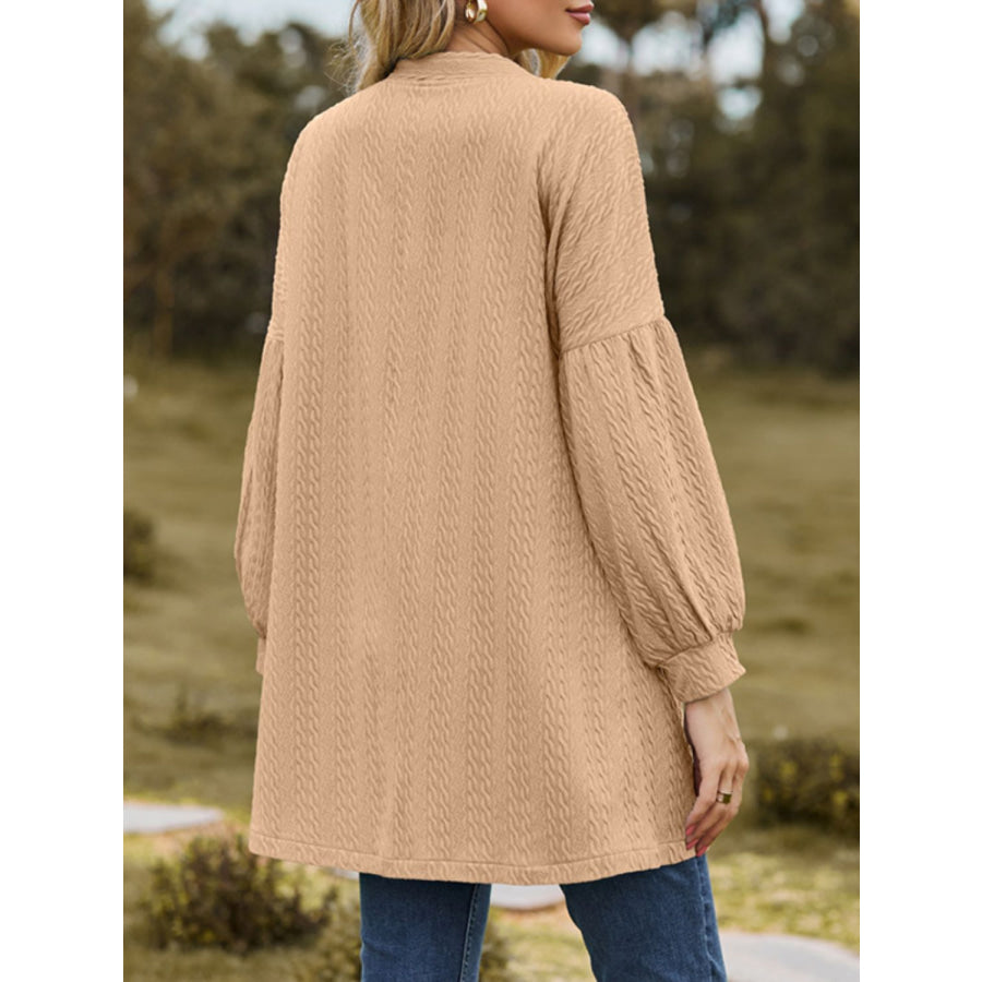 Textured Open Front Dropped Shoulder Cardigan Taupe / S Apparel and Accessories