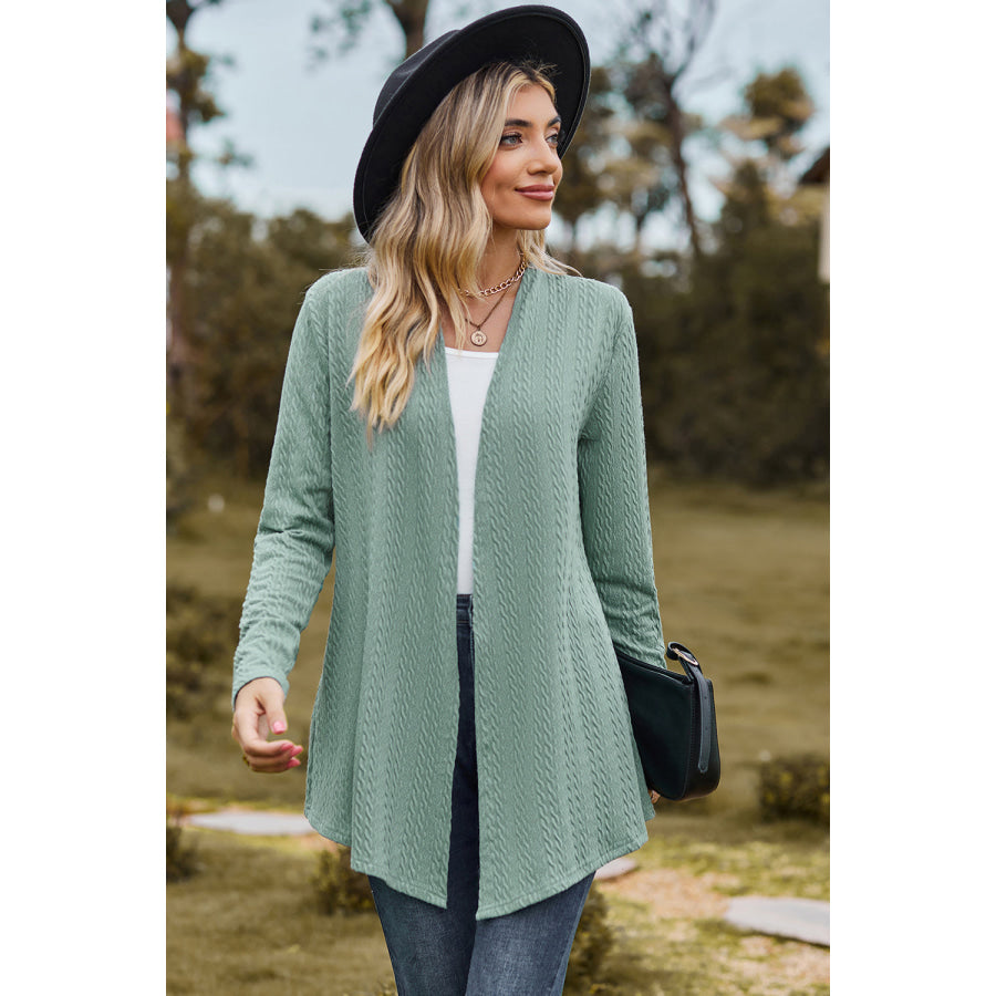 Textured Open Front Long Sleeve Cardigan Apparel and Accessories